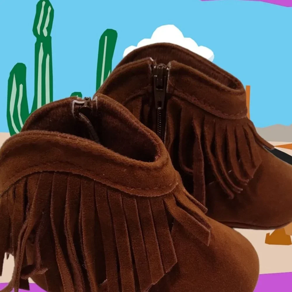 Toddler Girl's Fringe Zip Up Ankle Boots Brown Size‎ 1